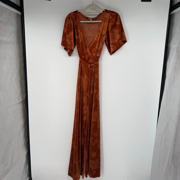 Baltic Born Danielle Embossed Velvet Maxi Dress Women's Size M Rust Lined Wrap - Picture 2 of 10